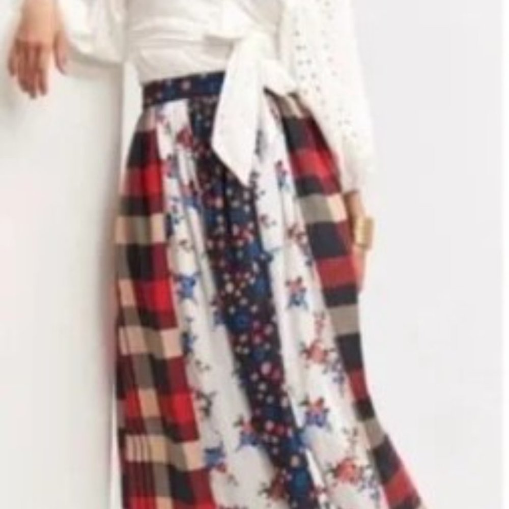 Anthropologie Let Me Be Patchwork Contrast Cotton Maxi Skirt